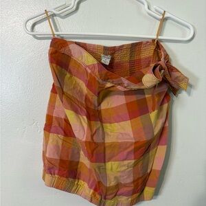 American Eagle Outfitters Plaid strapless top - Pink, Orange, Yellow